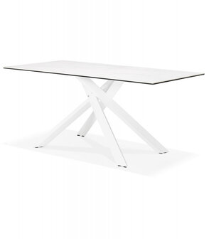 Eettafel &#039;MARKINA&#039; in witte keramiek met witte x-vormige centrale voet - 180 x 90 cm