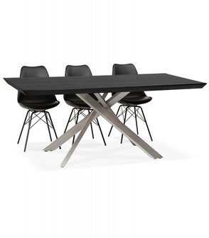 Design eettafel &#039;WALABY&#039; in zwart hout met centrale metalen voet - 200 x 100 cm
