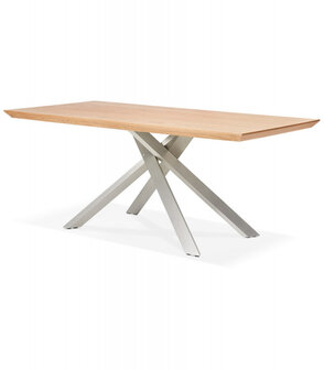 Eettafel &#039;WALABY&#039; in hout met natuurlijke afwerking en met centrale metalen voet - 200 x 100 cm