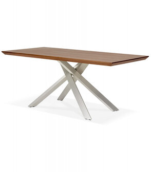 Eettafel &#039;WALABY&#039; in hout met notelaarafwerking en met centrale metalen voet - 200 x 100 cm