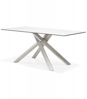 Eettafel &#039;MARKINA&#039; in witte keramiek met metalen onderstel - 180 x 90 cm