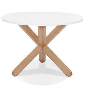 Ronde witte designtafel &#039;MARVEL&#039; in massief eik - &Oslash; 120 cm