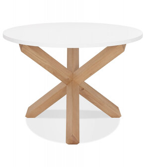Ronde witte designtafel &#039;MARVEL&#039; in massief eik - &Oslash; 120 cm