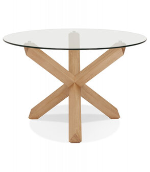 Ronde designtafel &#039;MAGIK&#039; in glas en massief eik