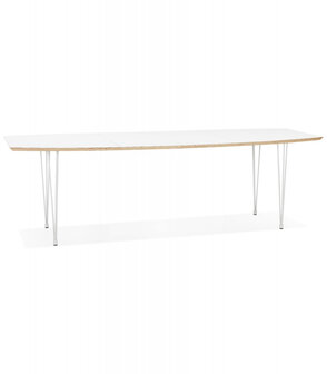 Table de salle &agrave; manger extensible &#039;TADAM&#039; blanche avec pieds en m&eacute;tal blanc - 170(270)x100 cm