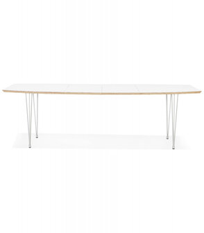 Table de salle &agrave; manger extensible &#039;TADAM&#039; blanche avec pieds en m&eacute;tal blanc - 170(270)x100 cm
