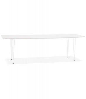 Uitschuifbare witte design eettafel &#039;HUSKI&#039; met witte metalen poten - 170(270)x100 cm