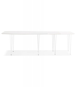 Uitschuifbare witte design eettafel &#039;HUSKI&#039; met witte metalen poten - 170(270)x100 cm