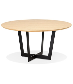 Ronde eettafel &#039;LULU&#039; van zwart metaal en natuurkleurig hout - &Oslash;120 cm