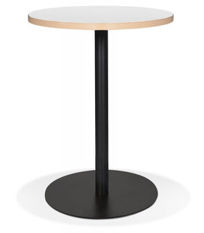 Witte ronde bistrotafeltje &#039;YOGI&#039; met een zwarte metalen poot - &Oslash; 60 cm