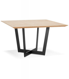 Vierkante eettafel &#039;ANITA&#039; van natuurkleurig afgewerkt hout en zwart metaal - 140x140 cm