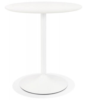Ronde designtafel &#039;CHIVA&#039; van hout en wit metaal - &Oslash; 80 cm