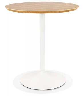 Ronde designtafel &#039;HUSH&#039; van hout met natuurlijke afwerking en wit metaal - &Oslash; 80 cm