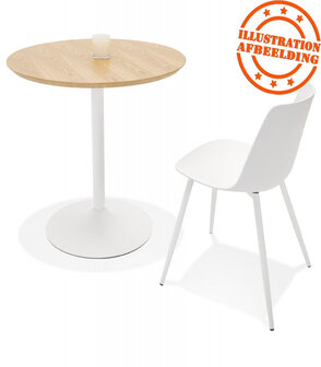 Ronde designtafel &#039;HUSH&#039; van hout met natuurlijke afwerking en wit metaal - &Oslash; 80 cm