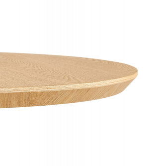 Ronde designtafel &#039;HUSH&#039; van hout met natuurlijke afwerking en wit metaal - &Oslash; 80 cm