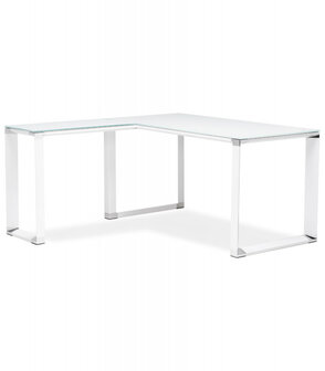 Design, hoekvormig directiebureau &#039;XLINE&#039; 160 van wit glas (hoek naar keuze) - 160 cm