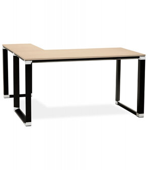 Design hoekbureau &#039;XLINE&#039; met natuurlijke houten afwerking en zwart metaal (hoek naar keuze) - 160 cm