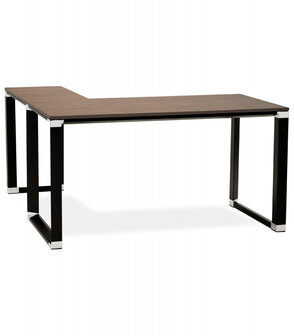 Design hoekbureau &#039;XLINE&#039; met notenhouten afwerking en zwart metaal (hoek naar keuze) - 160 cm