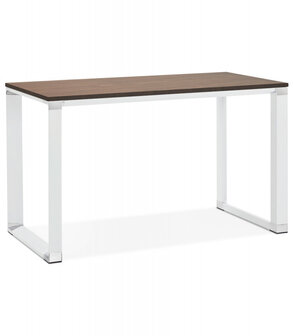 Klein recht designbureau &#039;XLINE&#039; met notenhouten afwerking en wit metaal - 140x70 cm