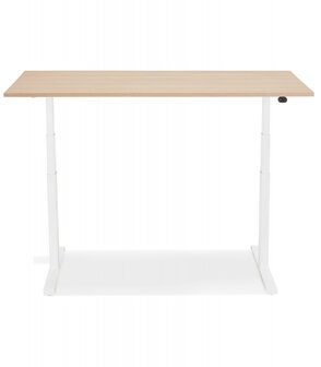 Witte elektrische zit/sta-bureau &#039;TRONIK&#039; met blad in natuurlijke houtafwerking - 140x70 cm