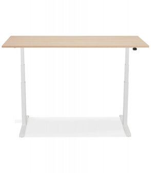 Witte elektrisch verstelbare bureau &#039;TRONIK&#039; met blad in natuurlijke houtafwerking - 160x80 cm