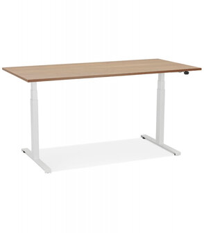 Witte elektrisch verstelbare bureau &#039;TRONIK&#039; met blad in notenhouten afwerking - 160x80 cm