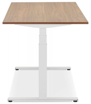 Witte elektrisch verstelbare bureau &#039;TRONIK&#039; met blad in notenhouten afwerking - 160x80 cm