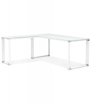 Groot hoekbureau van wit glas &#039;XLINE&#039; (hoek naar keuze) - 200 cm