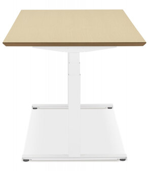 Witte elektrische zit/sta-bureau &#039;BIONIK&#039; met blad in natuurlijke houtafwerking - 180x90 cm