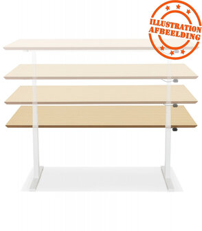 Witte elektrische zit/sta-bureau &#039;BIONIK&#039; met blad in notenhouten afwerking - 180x90 cm