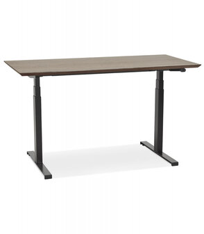 Zwarte elektrische zit/sta-bureau &#039;BIONIK&#039; met blad in notenhouten afwerking - 150x70 cm