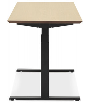 Zwarte elektrische zit/sta-bureau &#039;BIONIK&#039; met blad in natuurlijke houtafwerking - 180x90 cm
