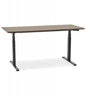 Zwarte elektrische zit/sta-bureau &#039;BIONIK&#039; met blad in notenhouten afwerking - 180x90 cm