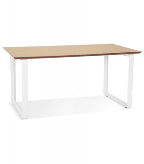 Grote rechte directiebureau &#039;GIMINI&#039; van natuurkleurig afgewerkte hout en wit metaal - 180x90 cm