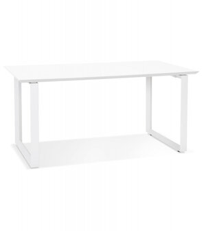 Grote rechte directiebureau &#039;GIMINI&#039; van hout en wit metaal - 180x90 cm