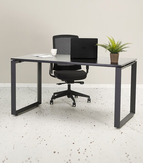 Rechte design bureau &#039;BAKUS&#039; van wit hout en metaal - 160x80 cm