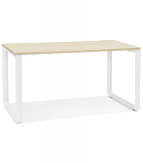 Rechte design bureau &#039;BAKUS&#039; van natuurkleurig afgewerkte hout en wit metaal - 160x80 cm