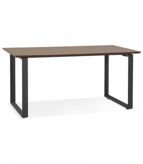 Grote rechte directiebureau &#039;GIMINI&#039; met notenhouten afwerking en zwart metaal - 180x90 cm