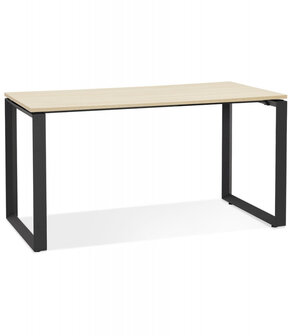 Rechte design bureau &#039;BAKUS&#039; van natuurkleurig afgewerkte hout en zwart metaal - 160x80 cm