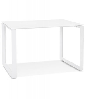 Kleine rechte design bureautafel &#039;BAKUS&#039; van wit glas en metaal - 120x60 cm