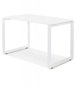 Kleine rechte design bureautafel &#039;BAKUS&#039; van wit glas en metaal - 120x60 cm