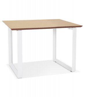 Rechte directiebureau &#039;GIMINI&#039; van natuurkleurig afgewerkte hout en wit metaal - 130x70 cm
