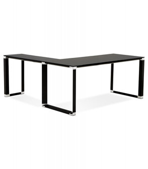Groot hoekbureau van zwart glas &#039;XLINE&#039; (hoek naar keuze) - 200 cm