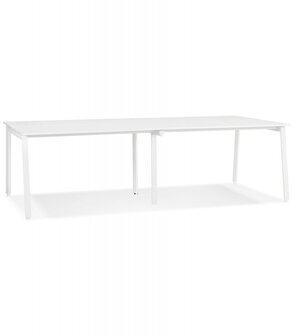 Dubbele rechte design bureau &#039;AMADEUS&#039; van hout en wit metaal - 280x140 cm