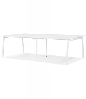 Dubbele rechte design bureau &#039;AMADEUS&#039; van hout en wit metaal - 280x140 cm