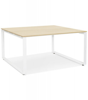 Vergadertafel / bench-bureau &#039;BAKUS SQUARE&#039; in hout met natuurlijke afwerking en wit metaal - 160x160 cm