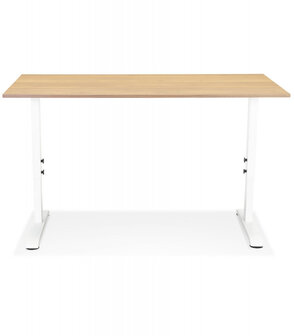 In hoogte verstelbare bureau &#039;OSMOSE&#039; van natuurlijk afgewerkt hout en wit metaal - 160x80 cm