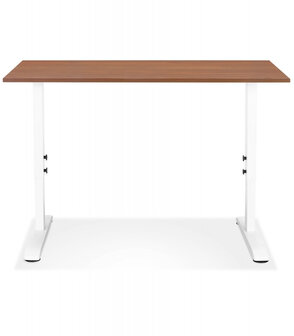 In hoogte verstelbare bureau &#039;OSMOSE&#039; van notenhout en wit metaal - 140x70 cm