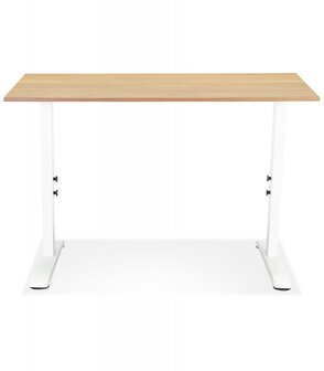 In hoogte verstelbare bureau &#039;OSMOSE&#039; van natuurlijk afgewerkt hout en wit metaal - 140x70 cm