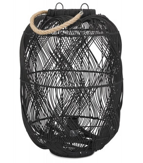 Lamp in lantaarnstijl &#039;DOMINGO&#039; van zwarte rotan